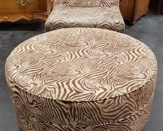 Zebra print chair & round ottoman