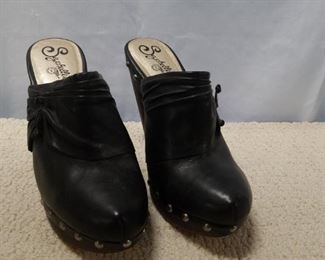 Seychelles black leather studded slip on heels  size 9