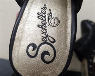 Seychelles black leather studded slip on heels  size 9