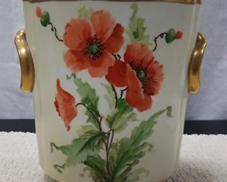 Henrich Co. H&C Selb Bavaria  hand painted poppy cache pot 