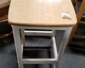 Butcher block top white painted frame square bar stool 