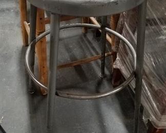 MCM mid century industrial atomic metal stool 14" diameter x 26" H