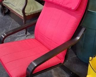 Ikea poang chair with red cushion