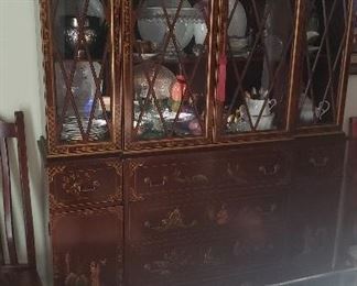 Chinese Lacquered Breakfront with Drop Desk Drawer