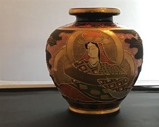 Large Oriental Marked Vase with Raised Paint