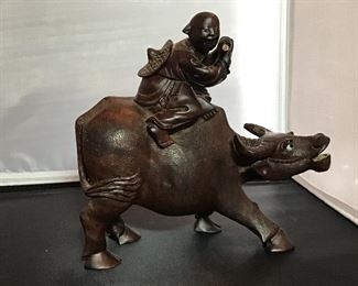Wood Oriental Bull With Rider