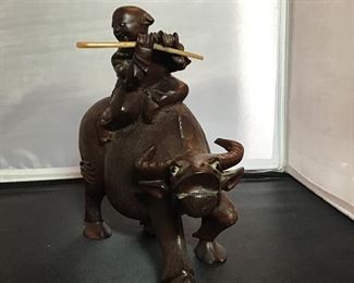 Wood Oriental Bull With Rider