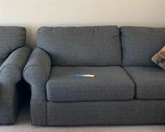 	Matching Upholstered Couch and Chair with Two Complementary Pillows