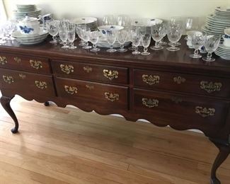 Elegant buffet with set of Royal Copenhagen china and lots of Waterford crystal ("Colleen")