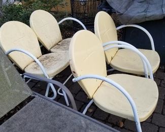 Vintage Metal Double Glider and Two Matching Side Chairs