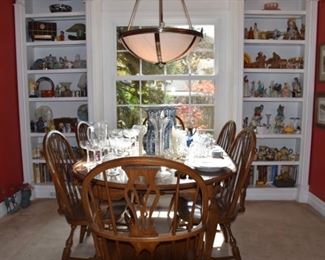 Great Pennsylvania House Dining Table with Windsor Chairs, Vases, Delft Vases, China, Stemware, More