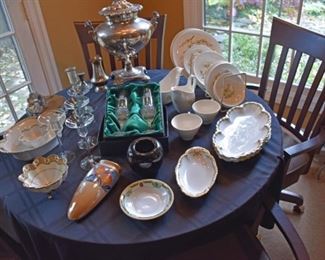 Beautiful Rolling Chairs, S P, Scalloped China Serving Pieces, Candle Holder, Vintage Dishes