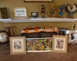 Ted Lindsey, Babe Ruth, Trunk, Clock, Chair, Bird Games, Car Tray, Kachina Dolls, Tapestry, Art, Bottle, Pin & Ink by CC, 1918