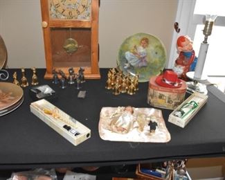 Clock, Decorate Plates, Miniature Dolls, Hat Sampler, Howdy Doody Lamp
