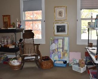 Howdy Doody Lamp, Greeting Cards, Hankies, Art, Antique Rocker, Sewing Basket, Doll Clothes, Magazines, Books, Clock, lamp, Dolls