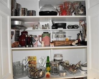 Cannisters, Utensils, Glassware, Stemware, Figurines, Coffee Maker, Fry Pan, Dough Board, More