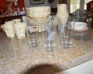 Vintage Highball Glasses w/Etched Futuristic Trucks Trailers TRAILMOBILE Inc. Dishes