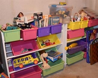 Boy or Stroage Bins, Barbies, Ken, Trucks, Games, Dolls, Doll House, Lincoln Logs