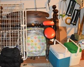 Vintage Crib, Playpen, Headbd and Foot Board, Chair, Coolers, Sports, Baseball Bats, Soccer Ball, Sprinkler