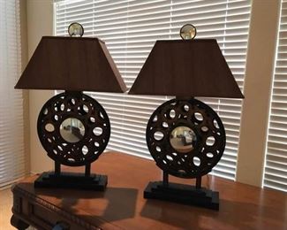 Pair of Metal Lamps with Copper Colored Finish