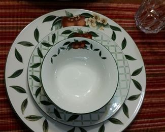 A closer look at a place setting of the Cades Creek stoneware