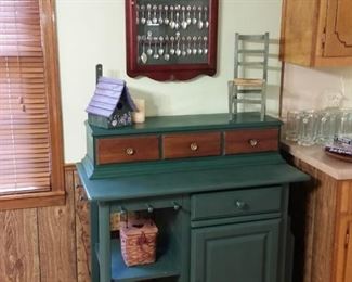 Green painted island with removable 3-drawer topper