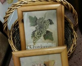 Set of 6 wooden framed wine grapes.
