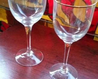 Gold rimmed crystal wine glasses, 2 sets, 12 each