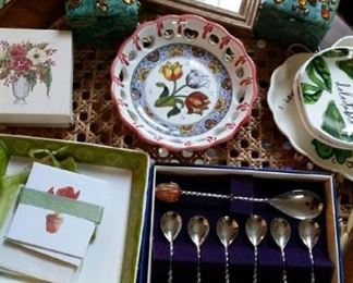 gemstone spoons, dainty dishes and note cards