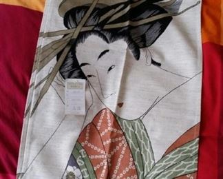 Japanese linen Geisha door curtain, large, new