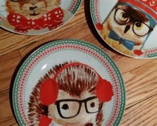 hedgehog, owl, squirrel winter plates