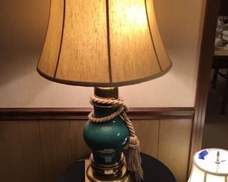 Vintage Brass and Green Lamp