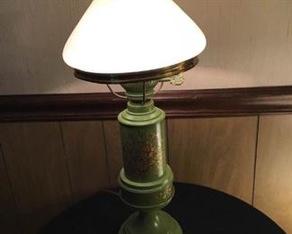 Vintage Lamp with Hurricane Shade and Metal Base