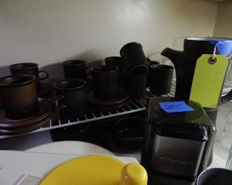 Arabia coffee pot and cup/saucer set. Chocolate set.