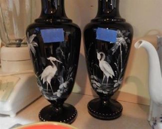 Pair of hand painted vases.