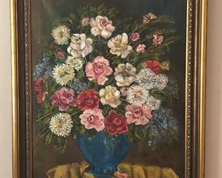 Oil on Canvas, Floral, 1925, Image 35"H x 23-1/2"W, Frame 40"H x 30"W