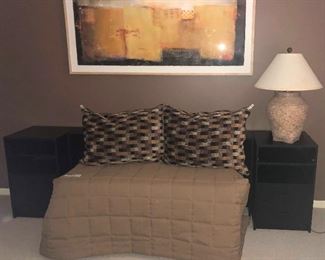 Black Laminate Qn. Headboard w/ Two-shelf Two-drawer Attached Nightstands, 102"W