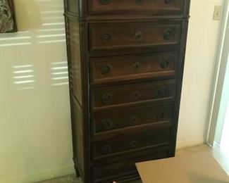 #4 French Louis XVI style seven drawers semainier or lingerie tall chest. 