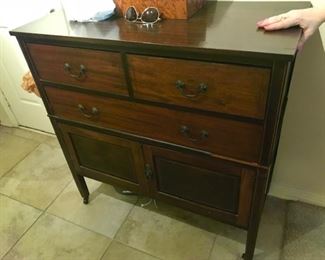 #7 American antique small cabinet / sideboard with 3 drawers and bottom cabinet. 