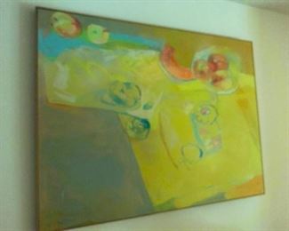 #18 “breakfast under a yellow moon” oil on canvas 3’x4’ approx.  signed Margaret Tolbert