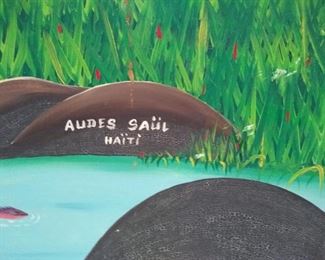 #32 Haitian painting signed Audes Saul 
