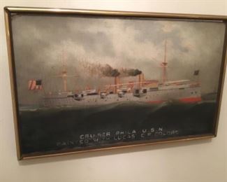 Philadelphia Cruiser - no signature - looks like painted prior to WWI 13” x 26”
