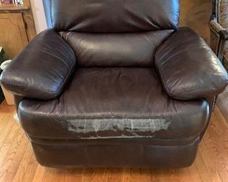 #12	Broyhill brown leather rocker recliner as is	 $25.00 
