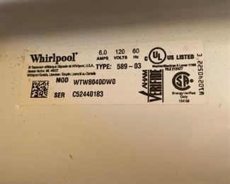 #40 Whirlpool Cabrio top load washer $125.00