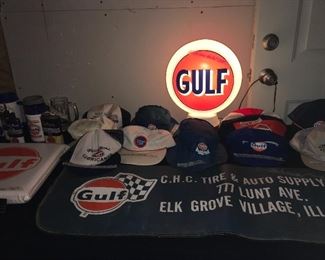Gulf oil lamp and misc Gulf collection