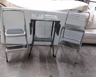 Chair, Step Stool, Metal Drop Leaf Table
Lot #: 154
