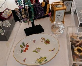 Herend Dish, Tiffany Crystal, Nice Mini Carriage Clocks