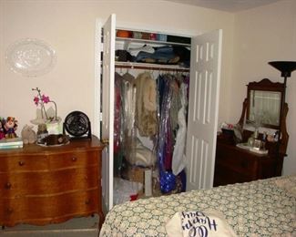 Vintage bedroom set - chester drawers, dresser with mirror and queen bed set.