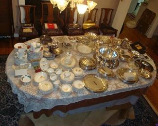 Vintage Dish Set, assorted Silver plated serving dishes, trays, etc. Christmas dish set.