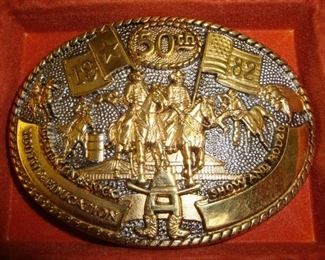 Houston Livestock Show & Rodeo 50th anniversary commemorative belt buckle. 24KGP